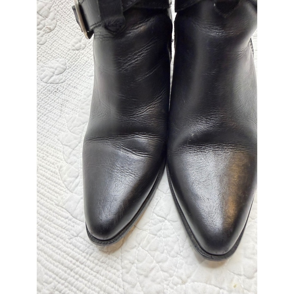 Dingo Western Black Leather Ankle Boots Whipstitch Buckle Harness Pointed Toe 7M